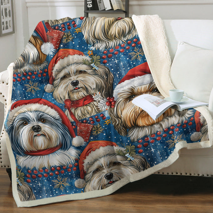 Holly Jolly Lhasa Apsos Christmas Soft Warm Fleece Blanket-Blanket-Blankets, Christmas, Dog Dad Gifts, Dog Mom Gifts, Home Decor, Lhasa Apso-1