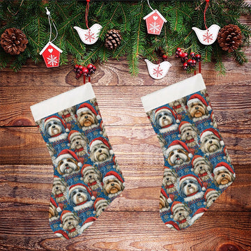 Holly Jolly Lhasa Apsos Christmas Stocking 26x42cm White 2 360x