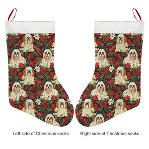 Holly Jolly Lhasa Apsos Christmas Stocking-Christmas Ornament-Christmas, Home Decor, Lhasa Apso-3