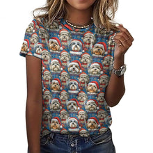 Load image into Gallery viewer, Holly Jolly Lhasa Apsos Christmas Women&#39;s Cotton T-Shirt-Apparel-Apparel, Christmas, Dog Mom Gifts, Lhasa Apso, T Shirt-2XS-Black1-1