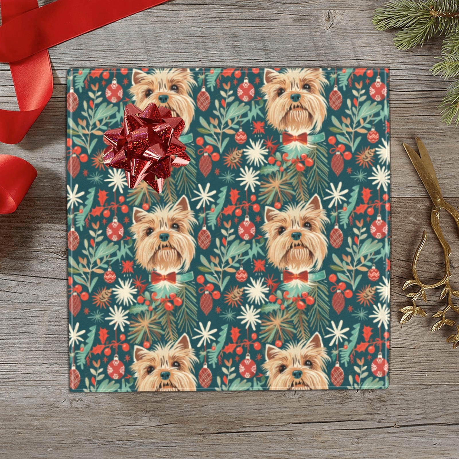 Holly Jolly Yorkie Christmas Gift Wrapping Paper 2 Rolls 3