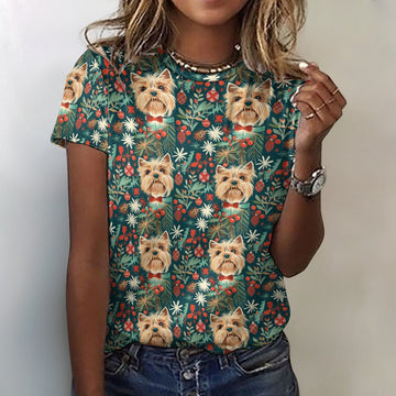Holly Jolly Yorkie Christmas Womens Cotton T Shirt 5 360x
