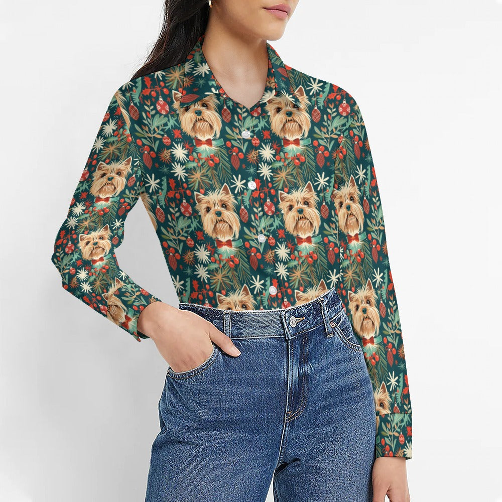 Holly Jolly Yorkie Christmas Womens Shirt