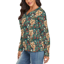 Load image into Gallery viewer, Holly Jolly Yorkie Women's V-Neck Christmas Sweater-Apparel-Apparel,Christmas,Dog Mom Gifts,Sweater,Sweatshirt,Yorkshire Terrier-2