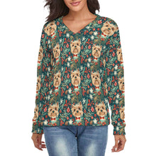 Load image into Gallery viewer, Holly Jolly Yorkie Women's V-Neck Christmas Sweater-Apparel-Apparel,Christmas,Dog Mom Gifts,Sweater,Sweatshirt,Yorkshire Terrier-S-White-1
