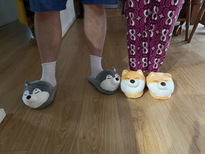 Husky and Shiba Inu Love Warm Indoor Slippers-Footwear-Dogs, Footwear, Shiba Inu, Siberian Husky, Slippers-4