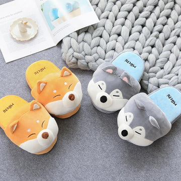 Husky and Shiba Inu Love Warm Indoor SlippersFootwear