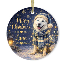 Load image into Gallery viewer, Husky Christmas Ornament - Cozy Winter Pet Portrait Design - Personalize with Photo and Name-Christmas Ornament-Christmas,Christmas Ornament,Personalize Artwork-3