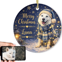 Load image into Gallery viewer, Husky Christmas Ornament - Cozy Winter Pet Portrait Design - Personalize with Photo and Name-Christmas Ornament-Christmas,Christmas Ornament,Personalize Artwork-1