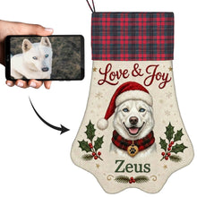 Load image into Gallery viewer, Husky Christmas Stocking - Holly &amp; Tartan Portrait - Personalize with Photo and Name-Christmas Ornament-Christmas,Christmas Stocking,Personalize Artwork-1