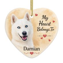 Load image into Gallery viewer, Husky Dog Ornament - My Heart Belongs To Design - Personalized with Name-Christmas Ornament-Christmas,Personalize Artwork,Siberian Husky-4