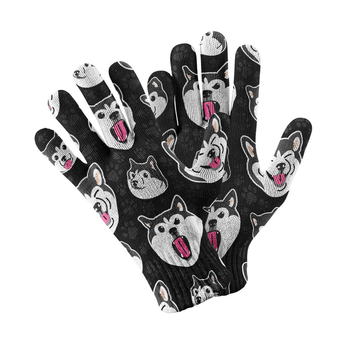 Husky Expressions & Playful Paws Touch Screen Gloves-Accessories-Accessories, Dog Dad Gifts, Dog Mom Gifts, Gloves-Black-2