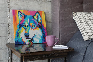 Husky in Vivid Hues Framed Wall Art Poster-Art-Dog Art, Home Decor, Poster, Siberian Husky-Framed Light Canvas-Small - 8x8"-1