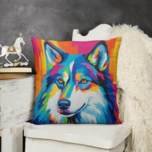 Load image into Gallery viewer, Husky in Vivid Hues Plush Pillow Case-Cushion Cover-Dog Dad Gifts, Dog Mom Gifts, Home Decor, Pillows, Siberian Husky-3