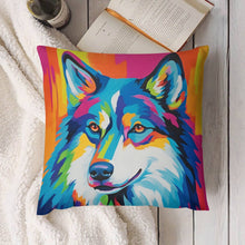 Load image into Gallery viewer, Husky in Vivid Hues Plush Pillow Case-Cushion Cover-Dog Dad Gifts, Dog Mom Gifts, Home Decor, Pillows, Siberian Husky-4