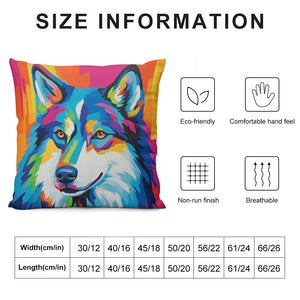 Husky in Vivid Hues Plush Pillow Case-Cushion Cover-Dog Dad Gifts, Dog Mom Gifts, Home Decor, Pillows, Siberian Husky-6