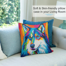 Load image into Gallery viewer, Husky in Vivid Hues Plush Pillow Case-Cushion Cover-Dog Dad Gifts, Dog Mom Gifts, Home Decor, Pillows, Siberian Husky-7