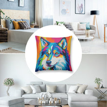 Load image into Gallery viewer, Husky in Vivid Hues Plush Pillow Case-Cushion Cover-Dog Dad Gifts, Dog Mom Gifts, Home Decor, Pillows, Siberian Husky-8