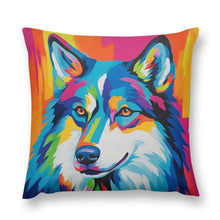 Load image into Gallery viewer, Husky in Vivid Hues Plush Pillow Case-Cushion Cover-Dog Dad Gifts, Dog Mom Gifts, Home Decor, Pillows, Siberian Husky-12 &quot;×12 &quot;-1