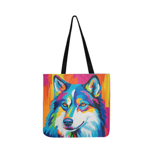 Husky in Vivid Hues Shopping Tote Bag-Accessories-Accessories, Bags, Dog Dad Gifts, Dog Mom Gifts, Siberian Husky-White-ONESIZE-3