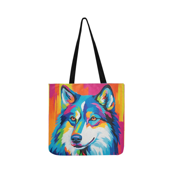 Husky in Vivid Hues Shopping Tote Bag-Accessories-Accessories, Bags, Dog Dad Gifts, Dog Mom Gifts, Siberian Husky-White-ONESIZE-1