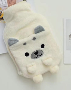 Happy Doggo Plush Hot Water Bottle Cover with Hand Warmer Bag iLoveMy.Pet White 