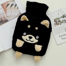 Load image into Gallery viewer, Happy Doggo Plush Hot Water Bottle Cover with Hand Warmer Bag iLoveMy.Pet Black 