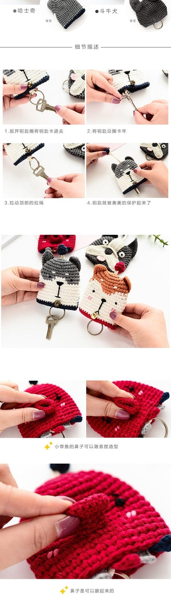 Husky Love Knitted Coin Purse and Keychain-Accessories-Accessories, Bags, Dogs, Keychain, Siberian Husky-8