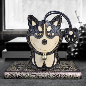 Husky Love Large Genuine Leather Keychains-Accessories-Accessories, Dogs, Keychain, Siberian Husky-Black - Engraved Leather-14