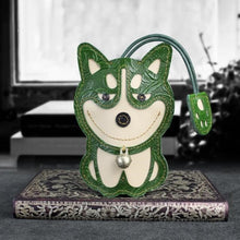 Load image into Gallery viewer, Husky Love Large Genuine Leather Keychains-Accessories-Accessories, Dogs, Keychain, Siberian Husky-Green - Engraved Leather-19