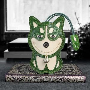 Husky Love Large Genuine Leather Keychains-Accessories-Accessories, Dogs, Keychain, Siberian Husky-Green - Engraved Leather-19