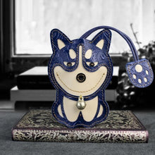 Load image into Gallery viewer, Husky Love Large Genuine Leather Keychains-Accessories-Accessories, Dogs, Keychain, Siberian Husky-Blue - Engraved Leather-21