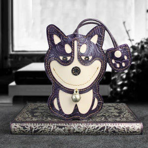 Husky Love Large Genuine Leather Keychains-Accessories-Accessories, Dogs, Keychain, Siberian Husky-Purple - Engraved Leather-22