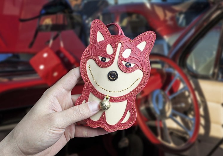 Husky Love Large Genuine Leather Keychains-Accessories-Accessories, Dogs, Keychain, Siberian Husky-Pink - Engraved Leather-2