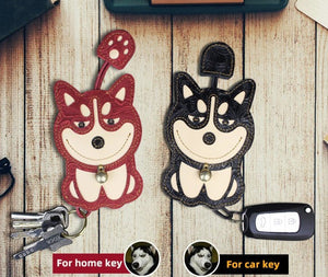 Husky Love Large Genuine Leather Keychains-Accessories-Accessories, Dogs, Keychain, Siberian Husky-1