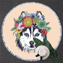 Load image into Gallery viewer, Husky Love Round Beach Towel-Home Decor-Dogs, Home Decor, Siberian Husky, Towel-3