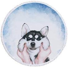 Load image into Gallery viewer, Husky Love Round Beach Towel-Home Decor-Dogs, Home Decor, Siberian Husky, Towel-4
