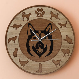 Husky Love Wooden Texture Wall Clock-Home Decor-Dogs, Home Decor, Siberian Husky, Wall Clock-13