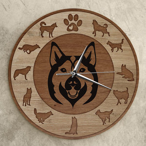 Husky Love Wooden Texture Wall Clock-Home Decor-Dogs, Home Decor, Siberian Husky, Wall Clock-19