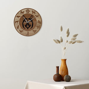Husky Love Wooden Texture Wall Clock-Home Decor-Dogs, Home Decor, Siberian Husky, Wall Clock-3