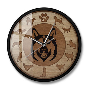 Husky Love Wooden Texture Wall Clock-Home Decor-Dogs, Home Decor, Siberian Husky, Wall Clock-Metal Frame-9