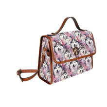 Load image into Gallery viewer, Husky Mom and Baby Amidst Floral Bliss Satchel Bag Purse-Black3-ONE SIZE-3