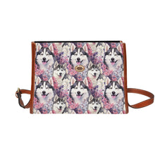 Load image into Gallery viewer, Husky Mom and Baby Amidst Floral Bliss Satchel Bag Purse-Black3-ONE SIZE-2