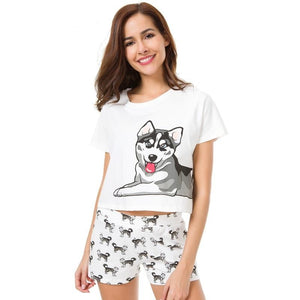 Husky Mom Crop Top and Shots Sleeping Set-Pajamas-Apparel, Dogs, Pajamas, Siberian Husky-6