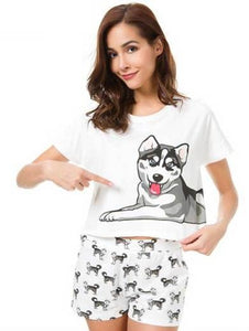 Husky Mom Crop Top and Shots Sleeping Set-Pajamas-Apparel, Dogs, Pajamas, Siberian Husky-Small-1