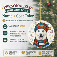 Load image into Gallery viewer, Husky Ornament - Christmas Folk Art Design - Personalize with Photo and Name