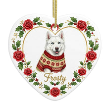 Load image into Gallery viewer, Husky Ornament - Personalized Heart Shaped Christmas Rose Border - with Name-Christmas Ornament-Christmas,Personalize Artwork,Siberian Husky-4