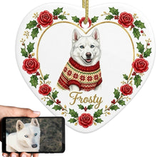 Load image into Gallery viewer, Husky Ornament - Personalized Heart Shaped Christmas Rose Border - with Name-Christmas Ornament-Christmas,Personalize Artwork,Siberian Husky-1