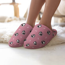 Load image into Gallery viewer, Husky Slippers for Women - Cheerful Black and White Husky Love - Flannel-Accessories,Dog Mom Gifts,Siberian Husky,Slippers-2