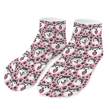 Husky Socks Ankle Length Husky Expressions And Playful Paws Pink One Size 6 360x